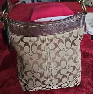 Coach Brown and Tan Signature Canvas Shoulder Bag